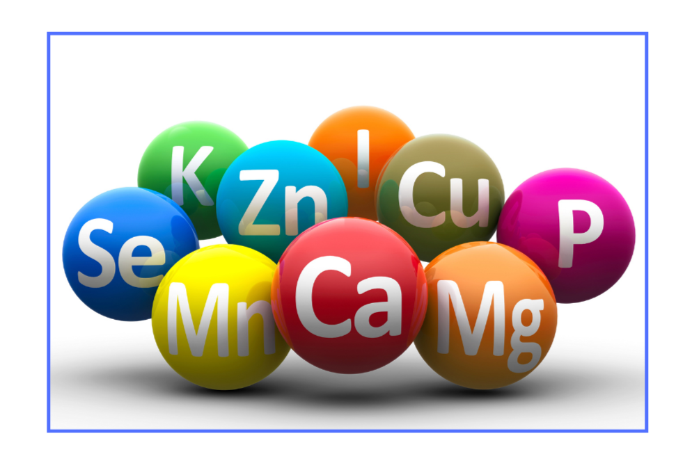 Bunte Kugeln mit Abkürzungen der Mineralstoffe