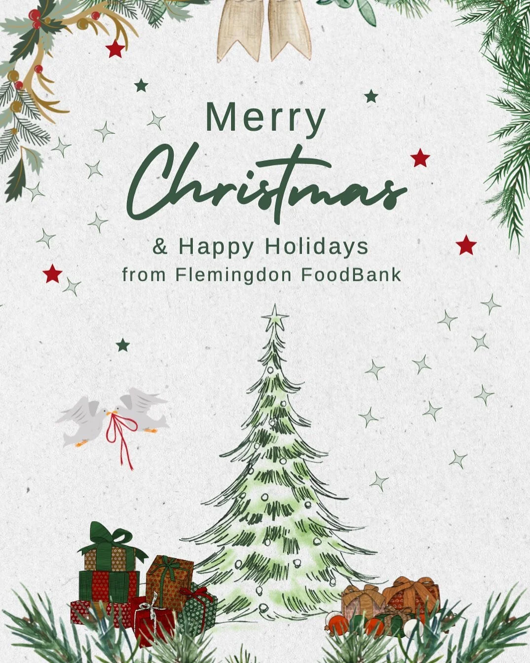 Wishing everyone a very Merry Christmas and Happy Holidays from your family at Flemingdon FoodBank! Stay safe and enjoy the festivities.

#merry #christmas #winter #holiday #family #gift #presents #tree #dove #jolly