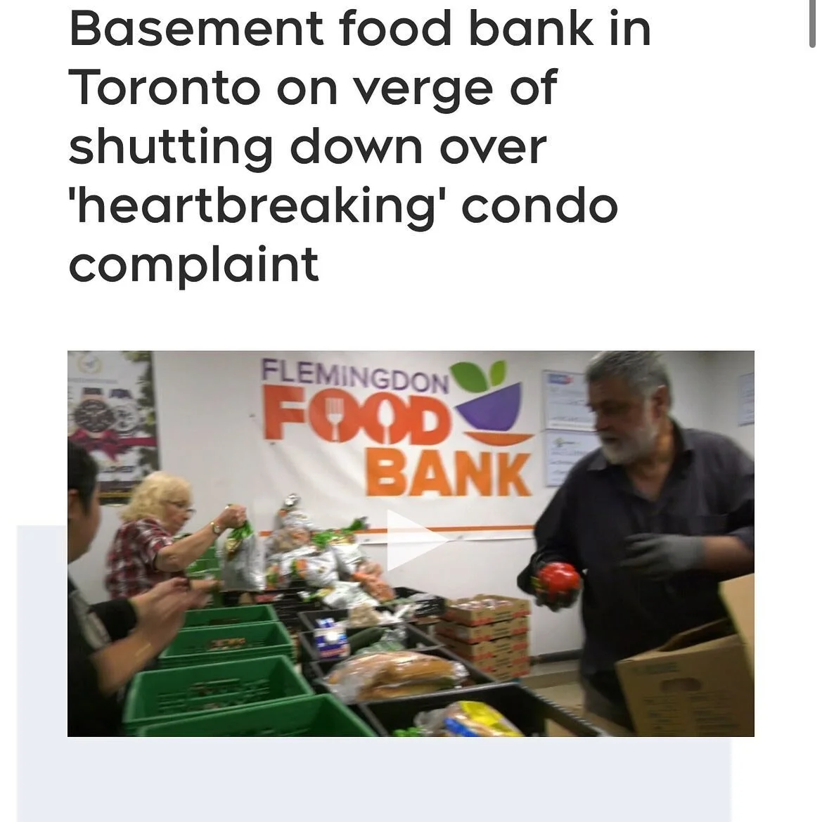 Finally got some attention from CTV news, after 15 years, we have a lady in the building that&rsquo;s complaining about the doors being open when we have to hand bomb everything down to the food bank but I tell you something she&rsquo;s not gonna shu