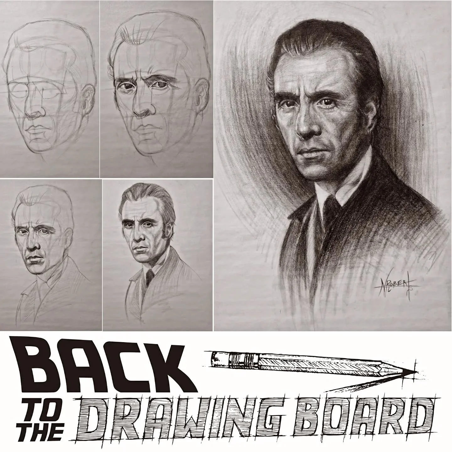Stages of Mr Lee;) #charoaldrawing #christopherlee