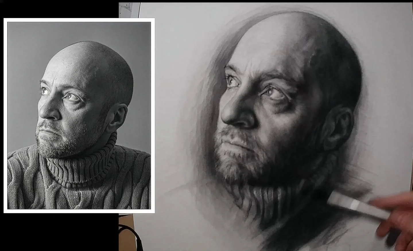 (In Progress) I have had a grand old time in Madrid doing some charcoal head studies  of Derren Brown the mentalist and his actor amigo Henry...looking forward to doing a final painting in oils later this year! Here is a little showreel of the proces