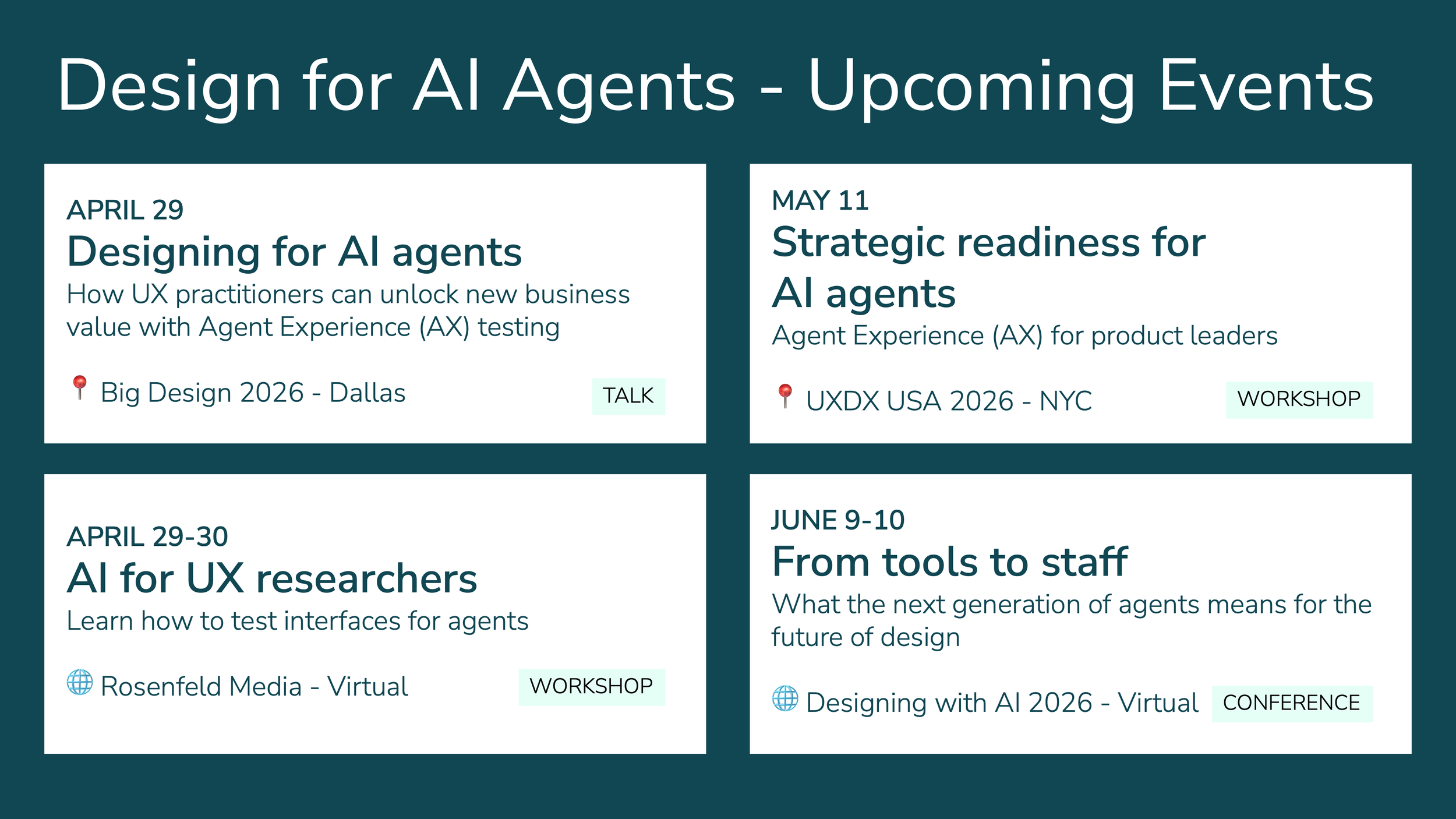 Designing for AI agents: Upcoming events in Dallas, NYC, and online