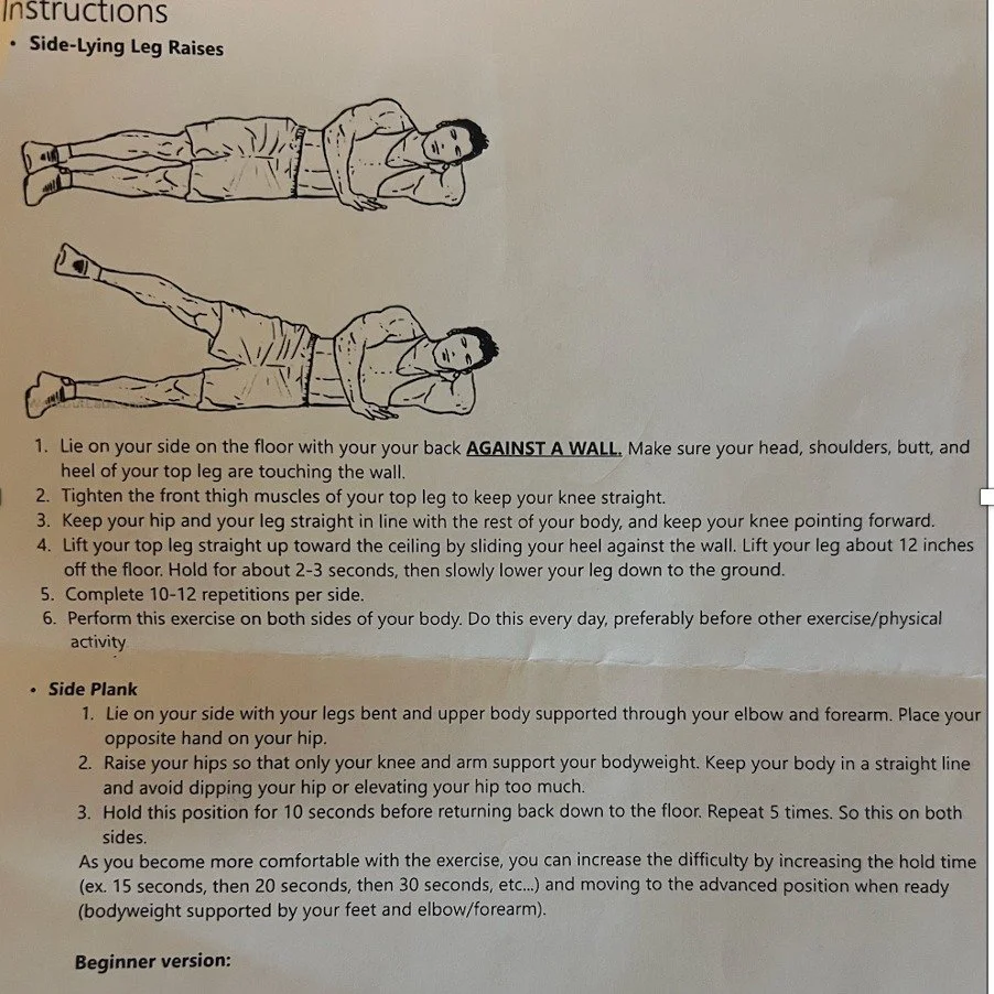 Paper handouts &ne; effective rehab

If you&rsquo;ve ever been handed a printout like this and told without physical guidance

&ldquo;Do these for your glute pain&rdquo; and wondered &ldquo;am I doing this right?&rdquo; you&rsquo;re not broken &mdash
