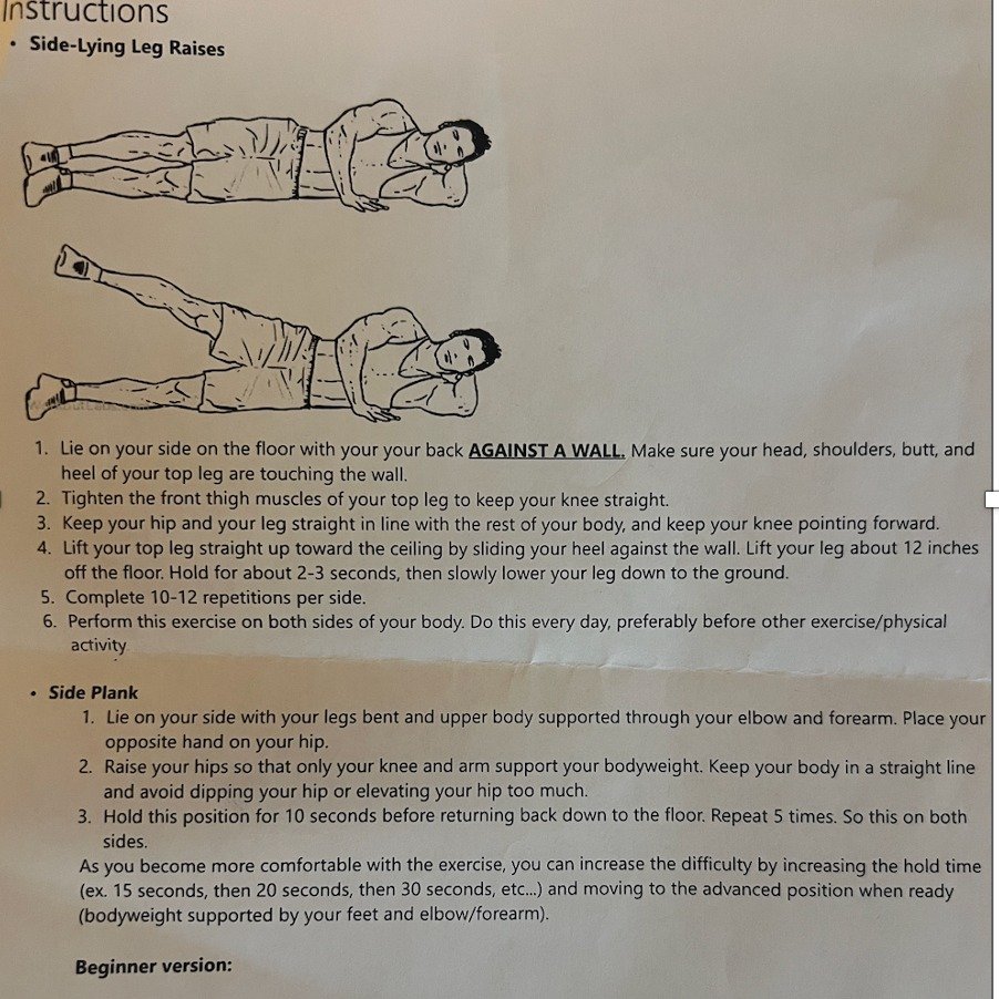 Paper handouts &ne; effective rehab

If you&rsquo;ve ever been handed a printout like this and told without physical guidance

&ldquo;Do these for your glute pain&rdquo; and wondered &ldquo;am I doing this right?&rdquo; you&rsquo;re not broken &mdash