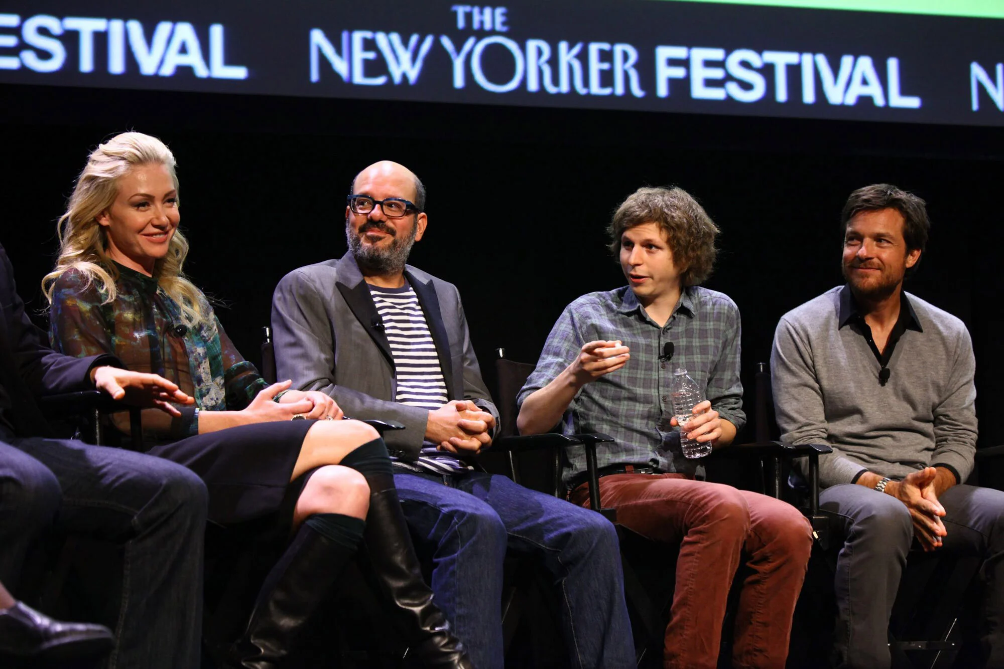 Actors Kate Hudson and Jason Bateman engaging with panelists at the New Yorker Festival.
