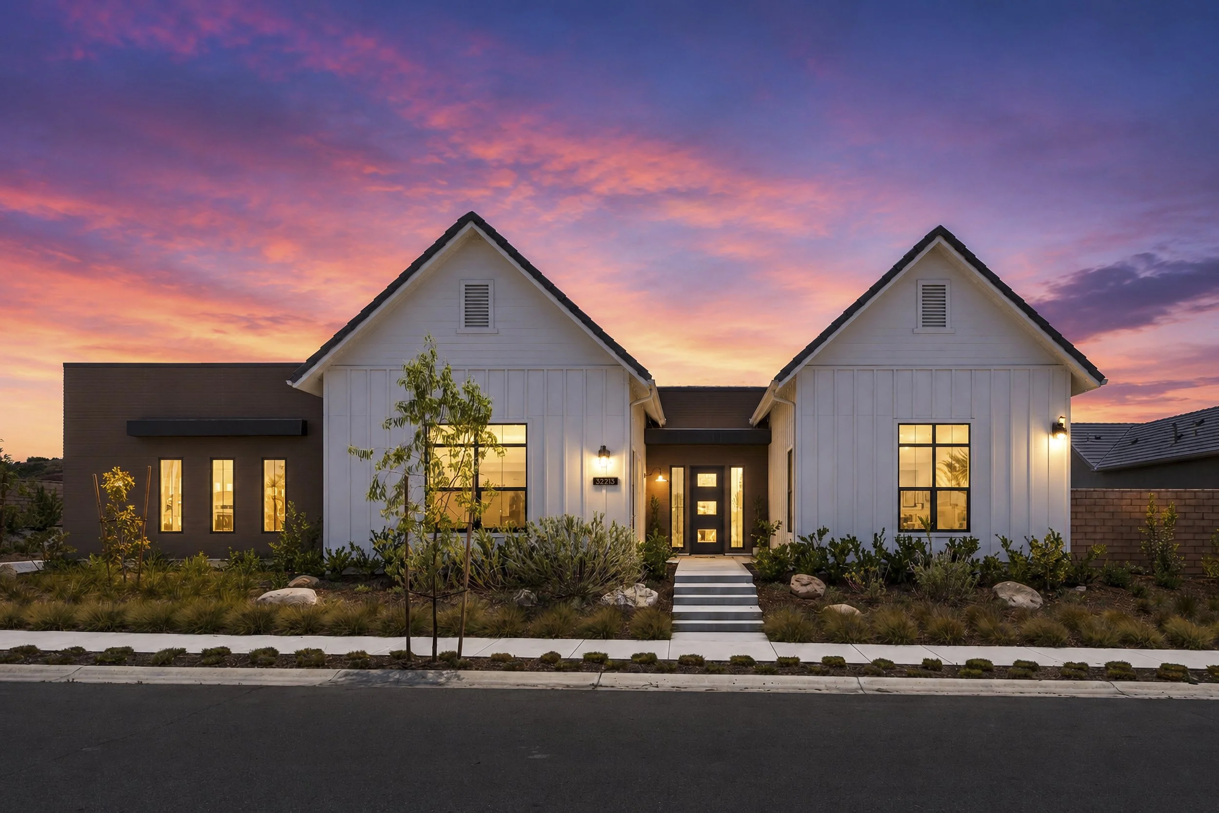 Virtual twilight photo of a home at dusk