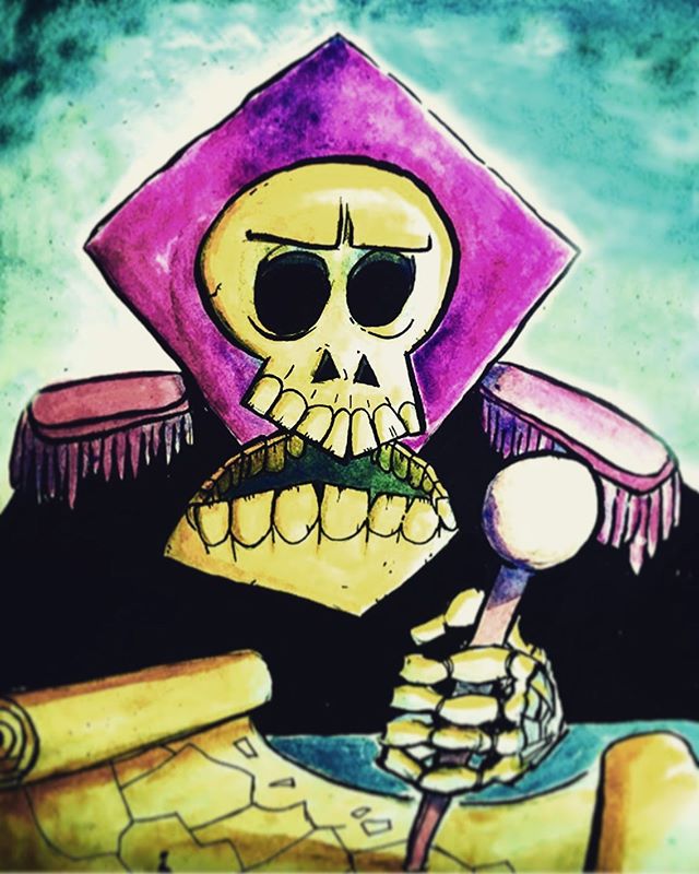 &ldquo;Time for an Evil Plan&rdquo; #sketchbook #doodleonstart #drawing #evil #skeleton #mastermind #evilplan #villain #general #map #skull