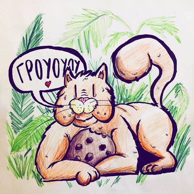 Cookies, Plants and Purring Cats! A gift that I never delivered to a great pastry cook that I know loves all of them. 🍪 🌱 😻 👩&zwj;🍳 #sketchbook #pencil #ink #drawing #cat #cookie #plants #instaart #blushing #friday