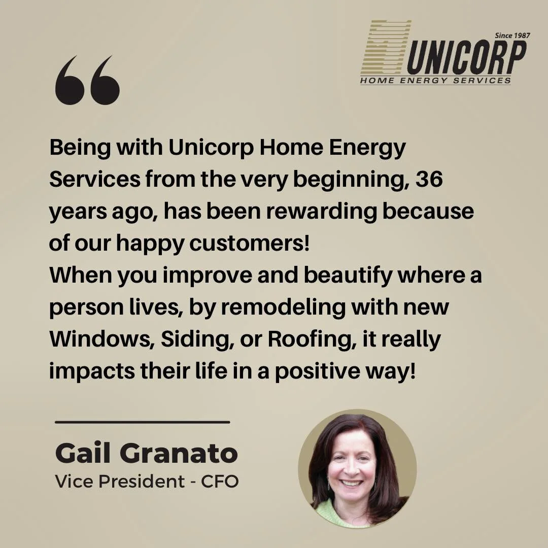 Another quote to start the week off right! 💬

Hear from Gail Granato, Vice President/CFO, on how Unicorp Home Energy Services positively impacts the lives of every customer. 👏✔️

#Roofing #Windows #Siding #Doors #Maryland #NorthernVA #WashingtonDC