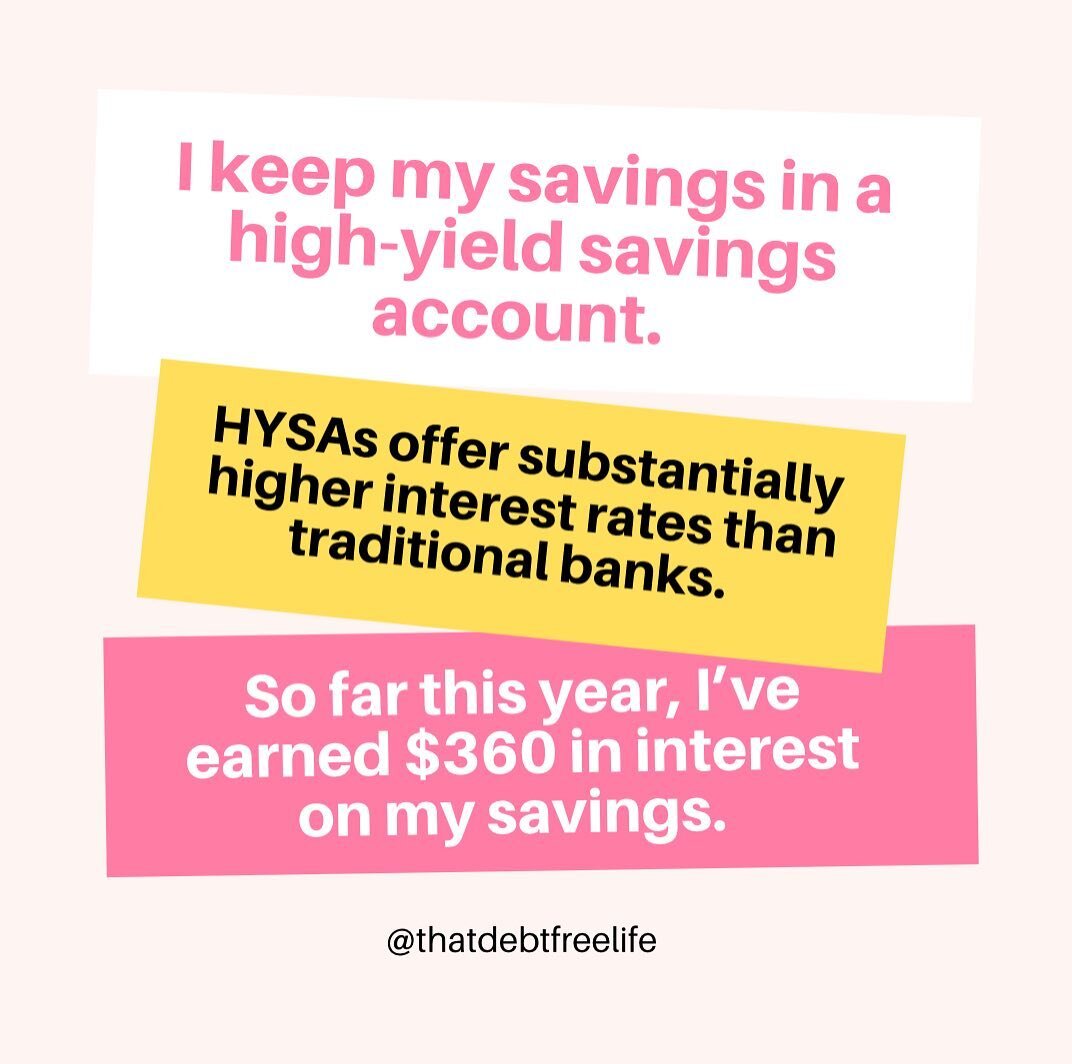 Want some free money?! Then open up a high yield savings account TODAY! 

HYSAs pay wayyyyyy more interest on your savings than a regular savings account. 

It&rsquo;s a simple move you can take to make more money each month without having to work fo