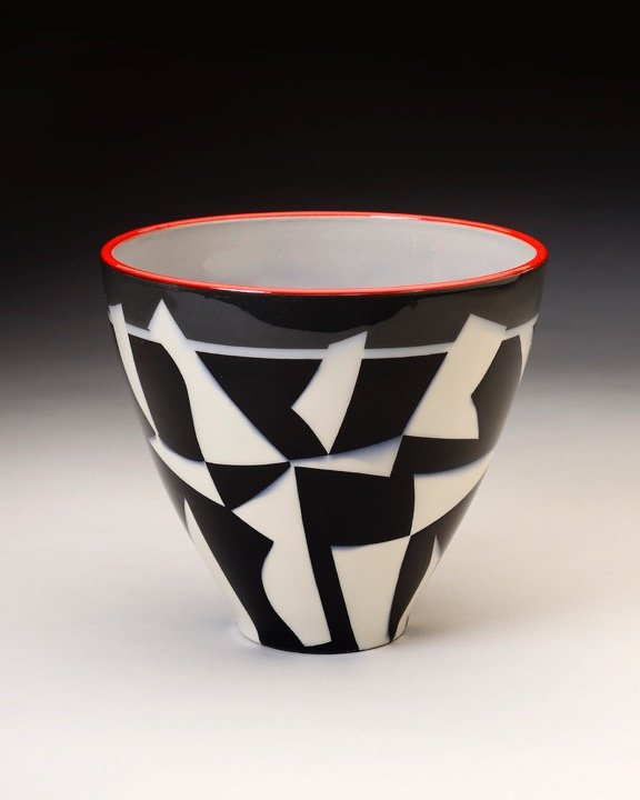 Black &amp; white vase with red accent