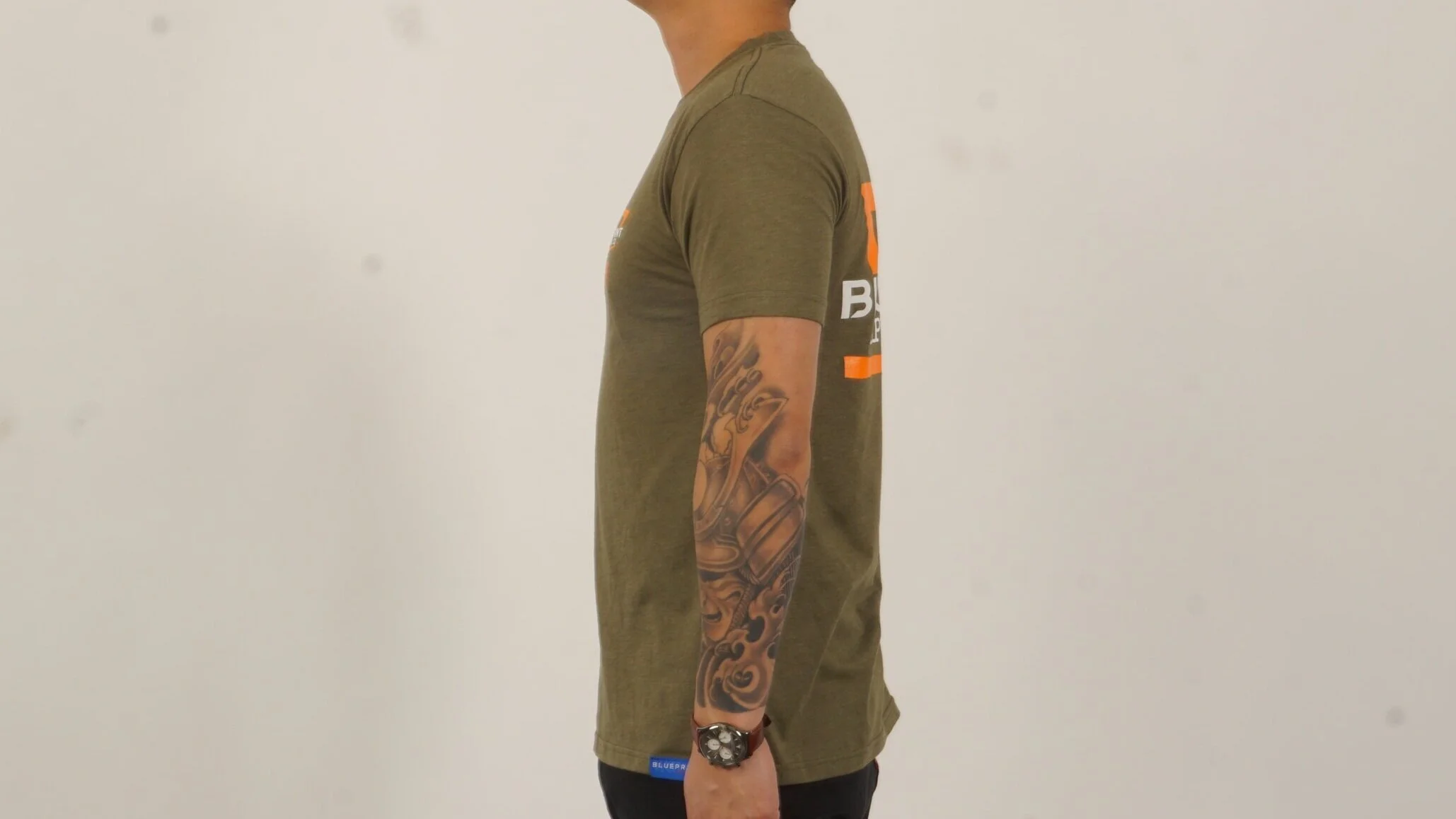 olive and orange shirt