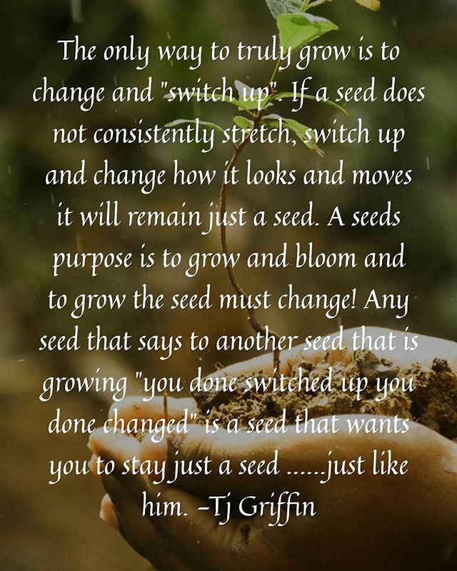 Change can be scary and uncomfortable but change is necessary for growth.

#change #growth #seed #graditude #greatful #fruit #TheLawofAttraction #thesecret #tjgriffin #TEDTALK #hood #hiphop #streetstyle #youth #hiphopculture #education #ThePaperPlane