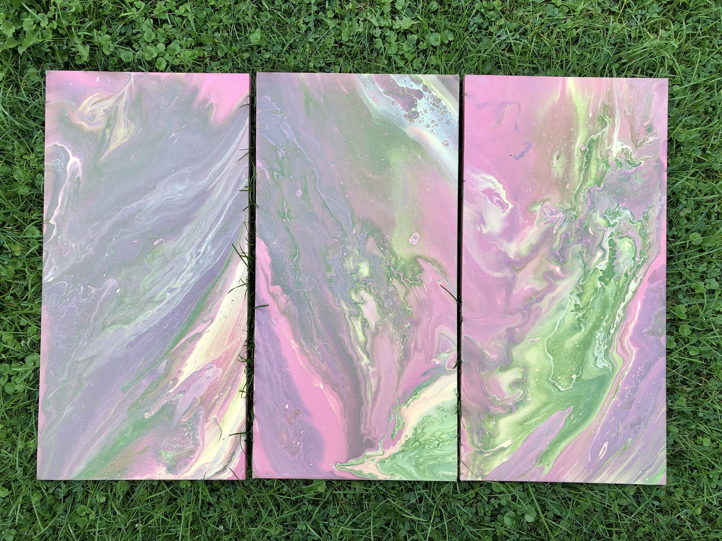 12x36" each- Triptych Alien Pink Series 