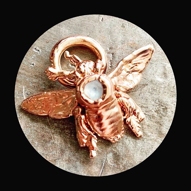 I&rsquo;ll have this buzzy pal with me at #kickinitonthecreek ! It&rsquo;s a real carpenter bee with an embedded moonstone. I&rsquo;m probably not going to be set up so if you wanna see my jewels just find the incredibly tattooed lady.  #kiotc #kicki