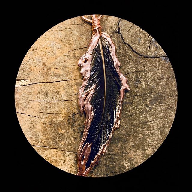 I don&rsquo;t think I could love a piece more than I love this first feather pendant I just plated. I&rsquo;ll have her and some others with me at #kickinitonthecreek but I won&rsquo;t officially be set up. Just find the tattooed lady (that&rsquo;s m