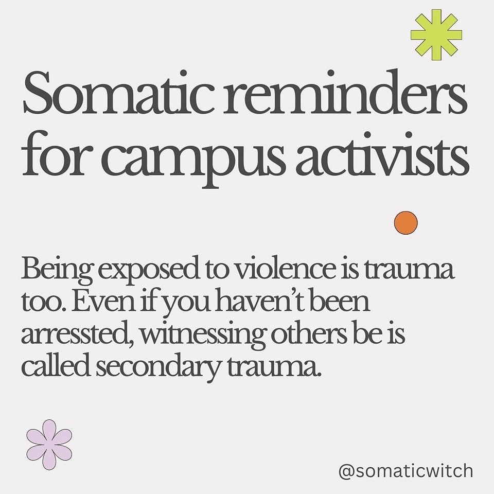 Sharing this love letter to the movement from @somaticwitch 🙏🏾

#Repost
&mdash;&mdash;
Students &amp; campus activists we see your resistance, your resilience, your pain. Please remember to care for yourself &amp; others. You are only as good to th