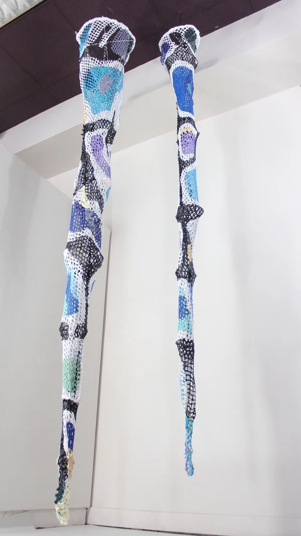 Icicles Fishing net, paint and crystals