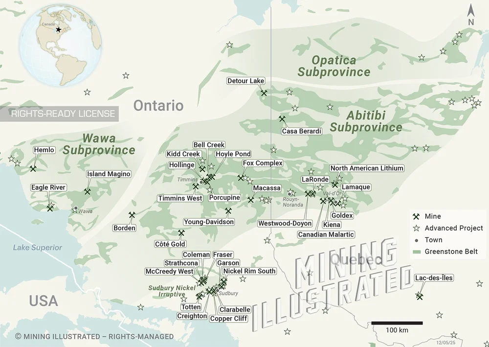 Map of Abitibi & Wawa Subprovinces – Royalty-Free License — Mining ...