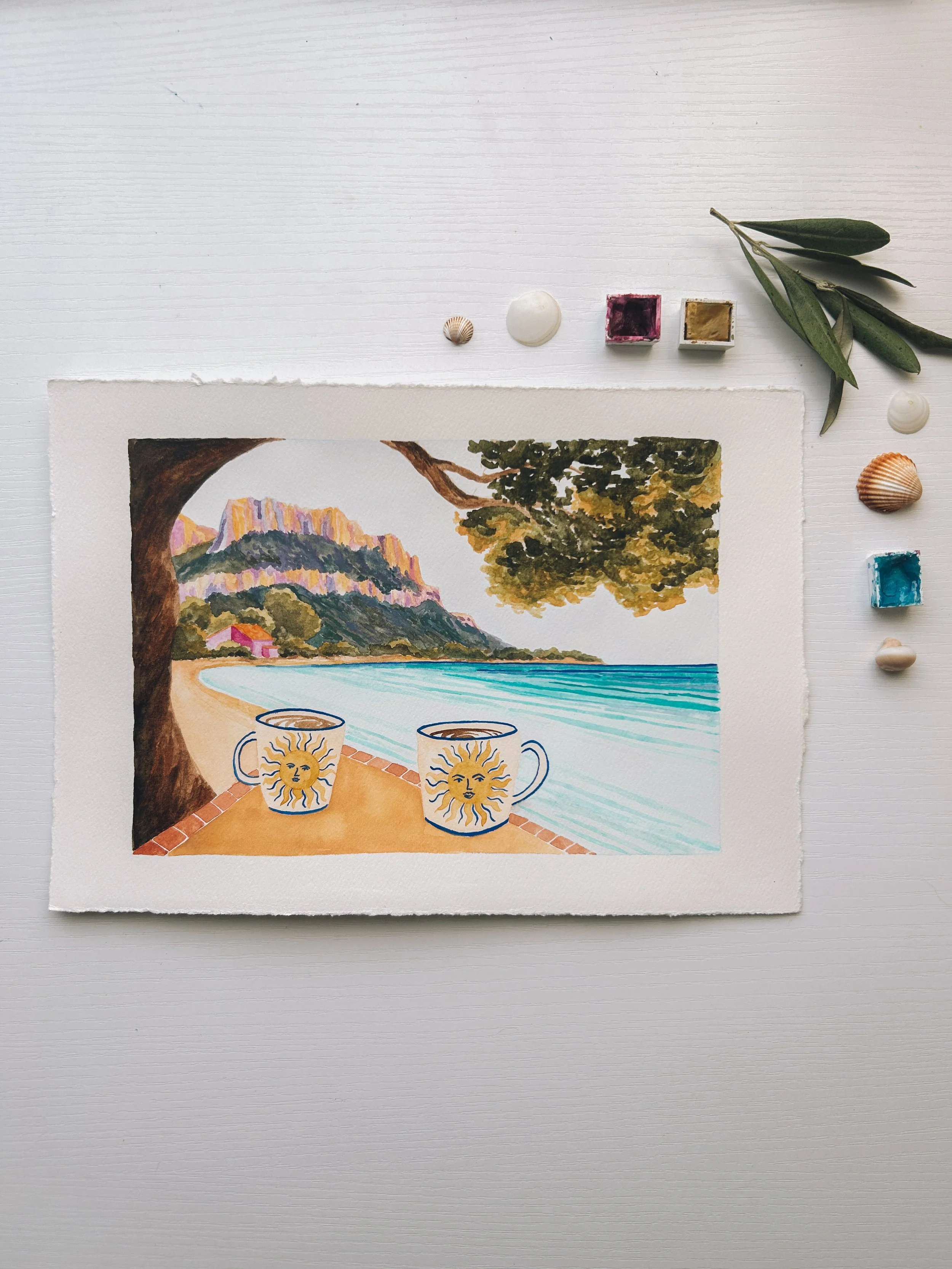 Morning Coffee on Tavolara Island Original Watercolour Painting
