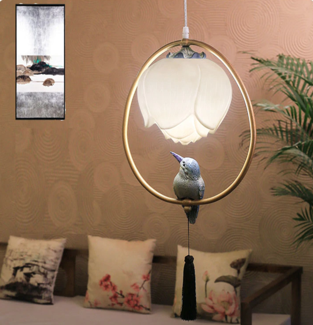 pendant lamp resin Lotus bird decorations oval lighting 1.png