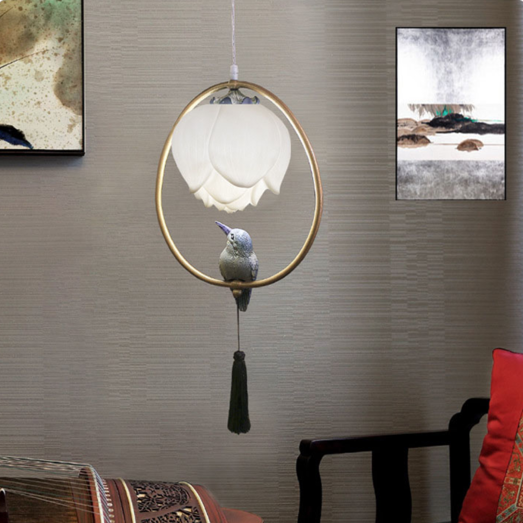 pendant lamp resin Lotus bird decorations oval lighting 3.png