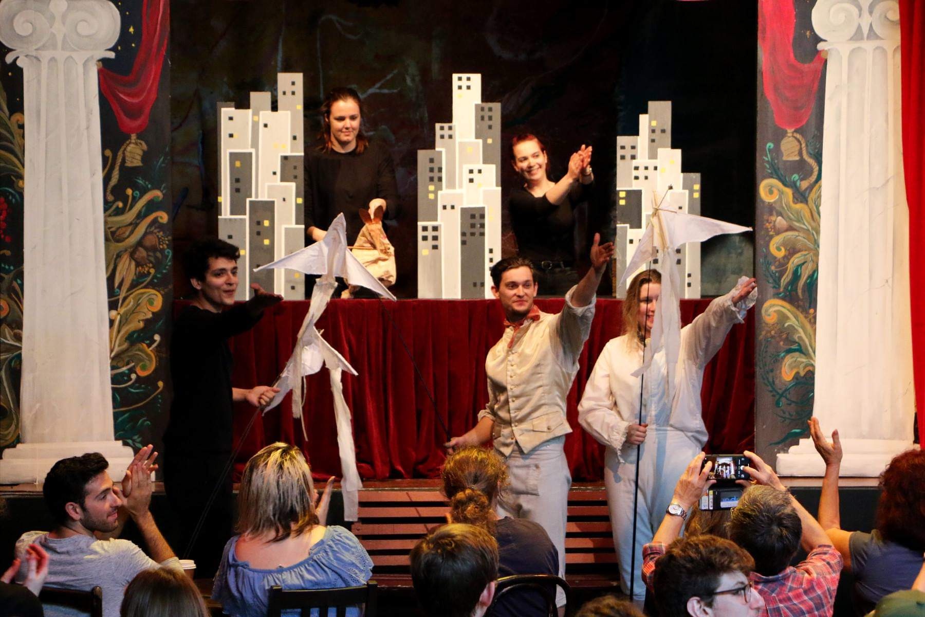 bird puppets and scenery