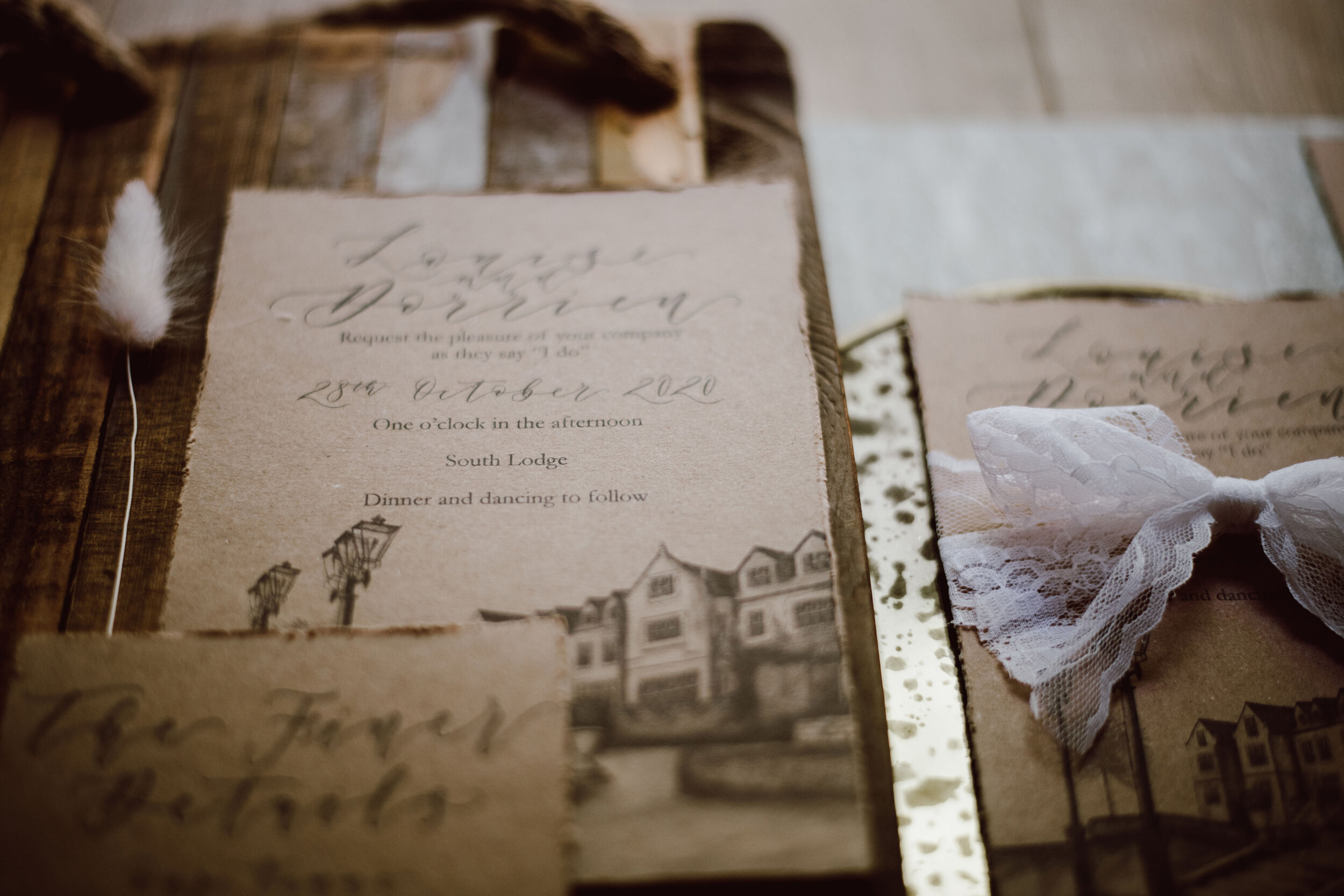 South Lodge recycled paper invitation suite by The Amyverse with illustration and calligraphy.jpg