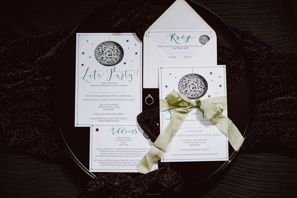Disco ball  invitation suite - eco friendly invitations made from recycled paper.jpg
