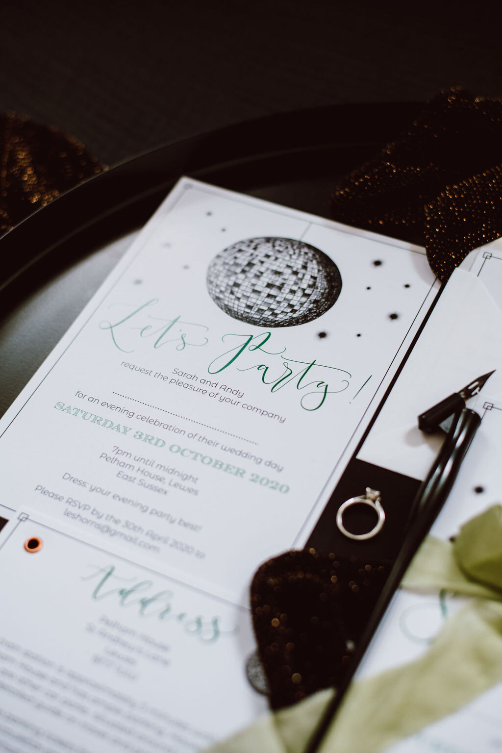 Disco ball invites - Evening invitations eco friendly invitations made from recycled paper - Pelham House wedding stationery.jpg