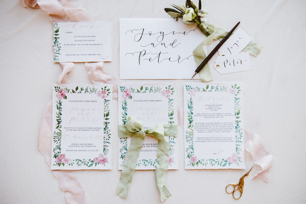 The Amyverse - recycled paper, calligraphy and watercolour roses invitation suite.jpg