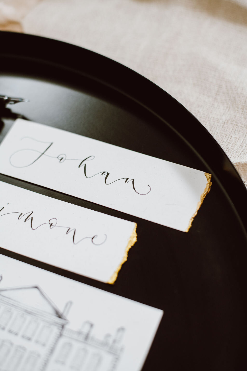 Luxury recycled paper calligraphy place cards with gold deckle edging by The Amyverse.jpg