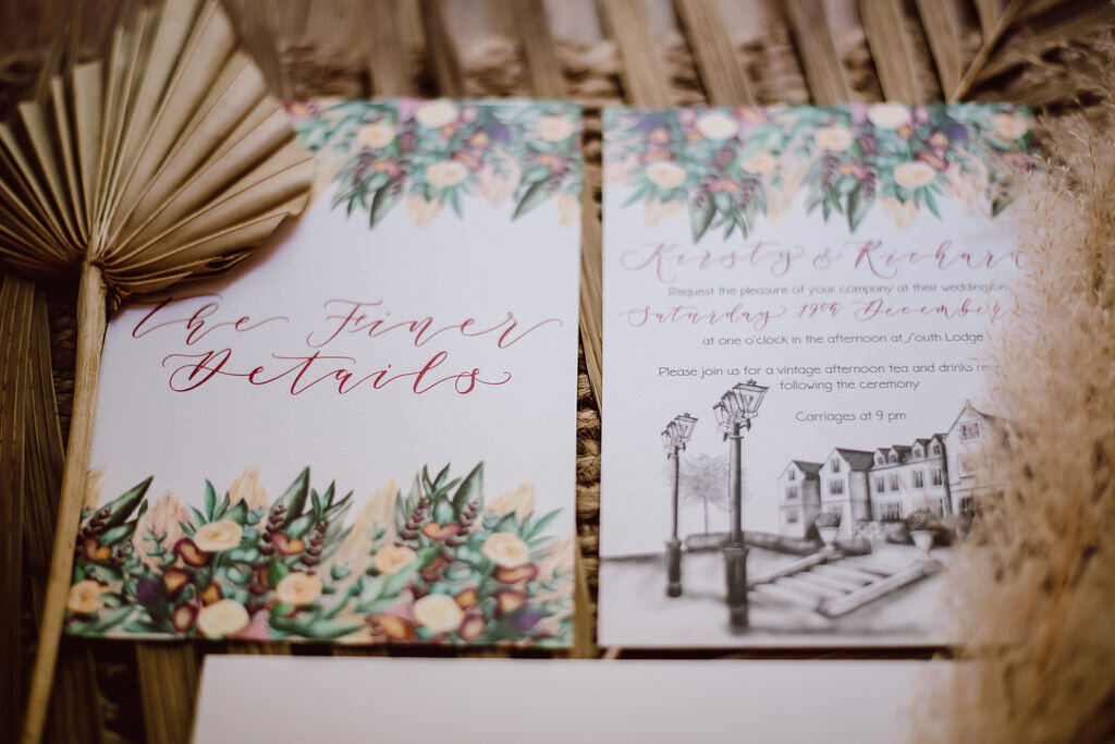 Burgundy boho floral invitation set for South Lodge wedding by The Amyverse.jpg