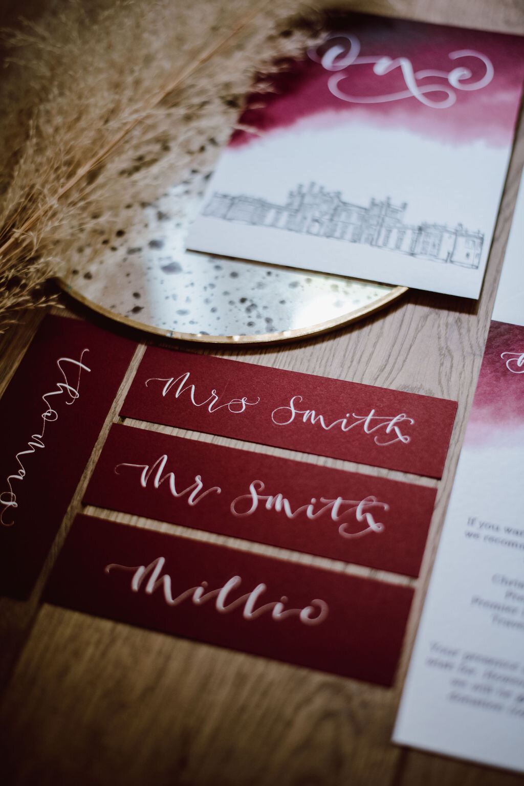 Burgundy place cards with white calligrahy - Place card by The Amyverse.jpg