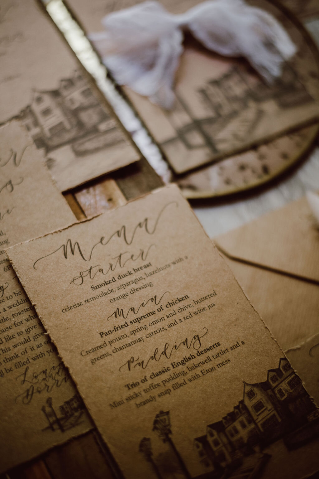 menu - Rustic recycled paper wedding stationery suite by The Amyverse for South Lodge including calligraphy, venue illustration and kraft paper.jpg