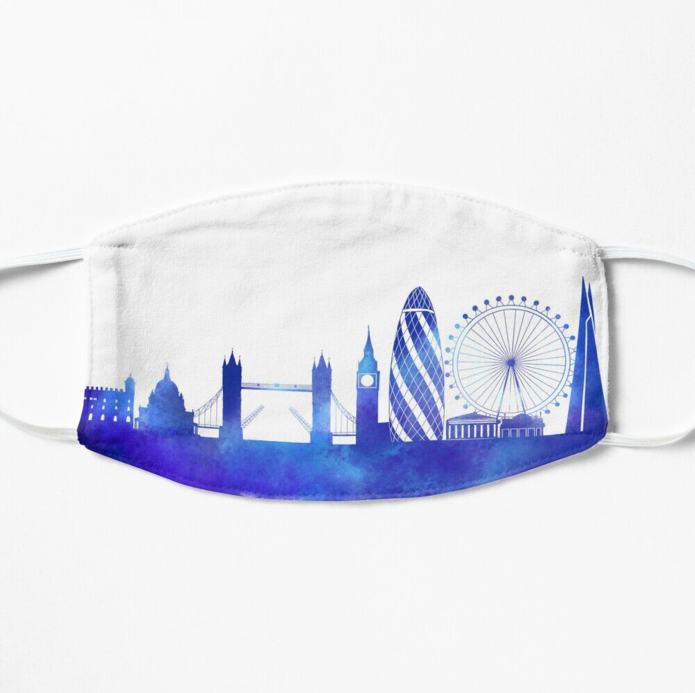 blue watercolour london skyline facemask - london cityscape face mask 