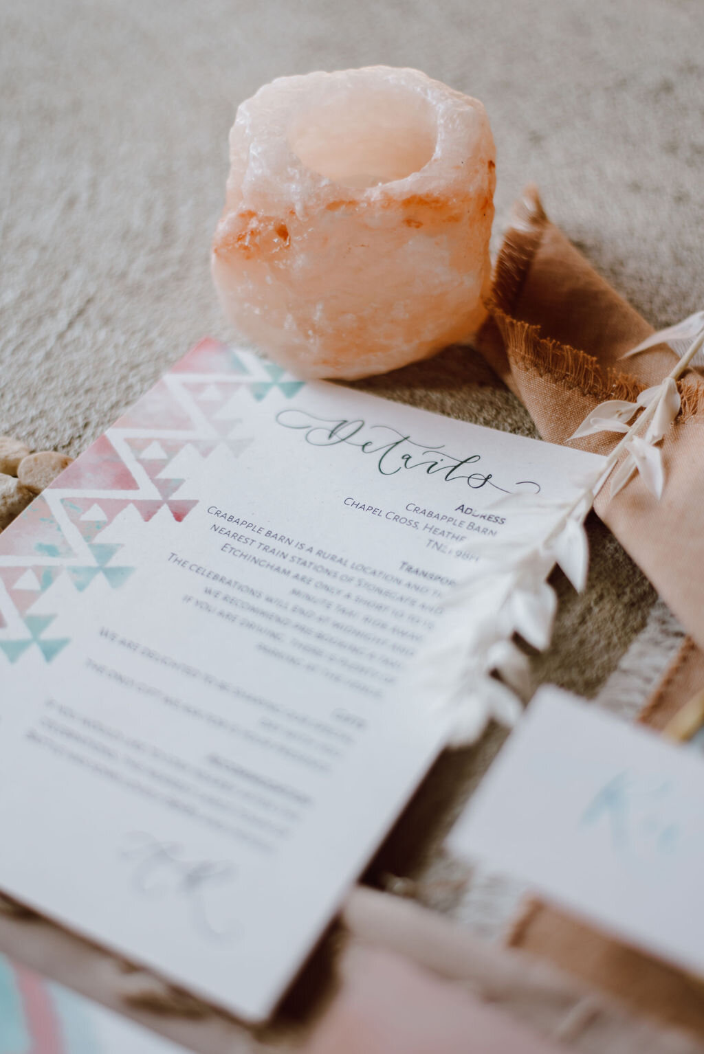 Nojavo desert stationery suite with teal, nude and blush pink, modern calligraphy and watercolour details and pattern. Modern invitations - details card.jpg