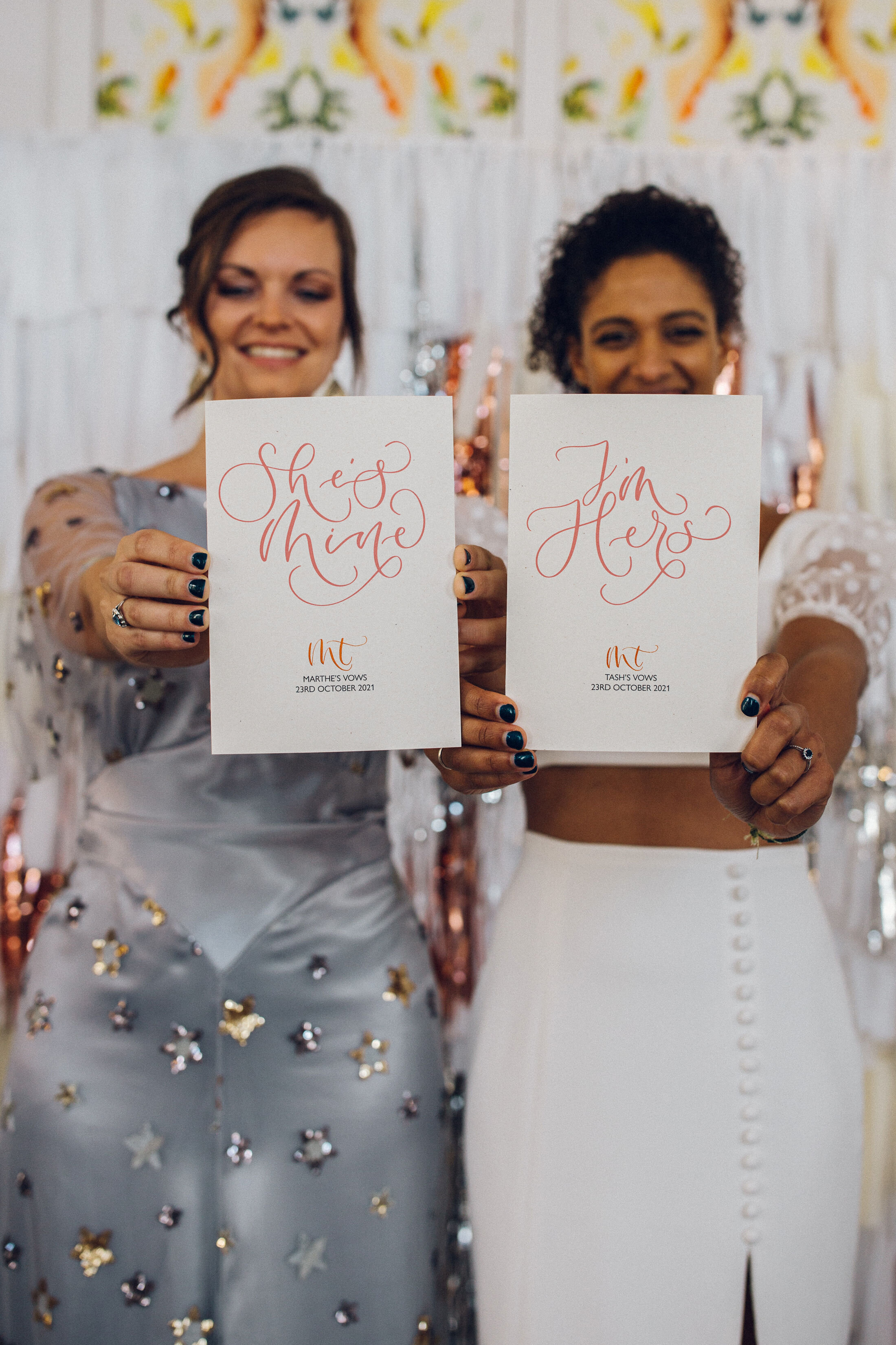 I'm hers custom calligraphy vow book pink and copper on recycled paper - lgtbq wedding - she's mine I'm hers - lesbian wedding.jpg