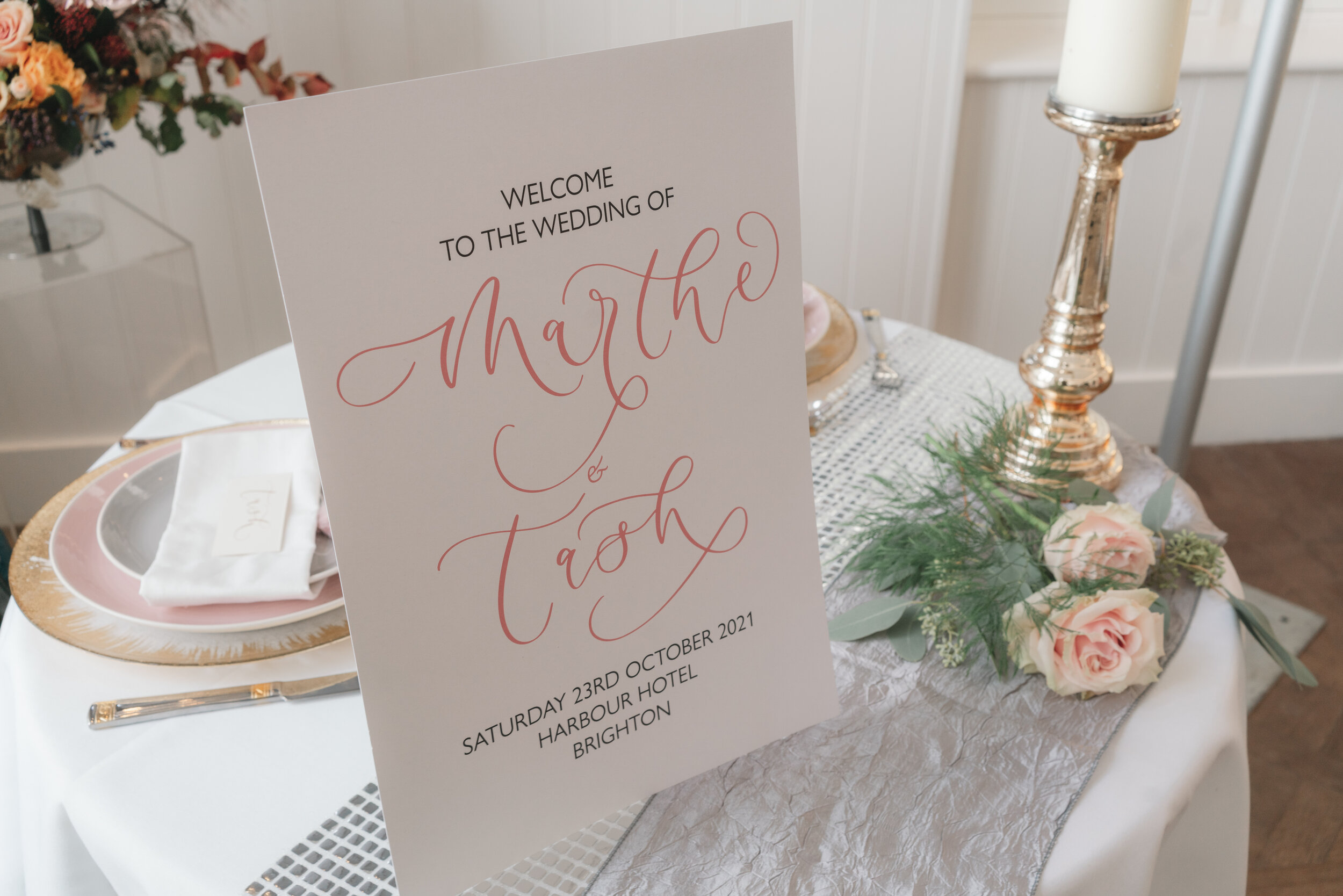Welcome to the wedding calligraphy sign with pink calligraphy - welcome sign 3.jpg