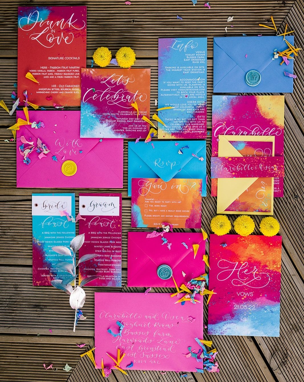 Festival+wedding+stationery+watercolour+wedding+stationery+with+hot+pink+orange+and+blue%2Ccalligraphy%2C+custom+wax+seals+and+calligraphy+envelopes.jpg