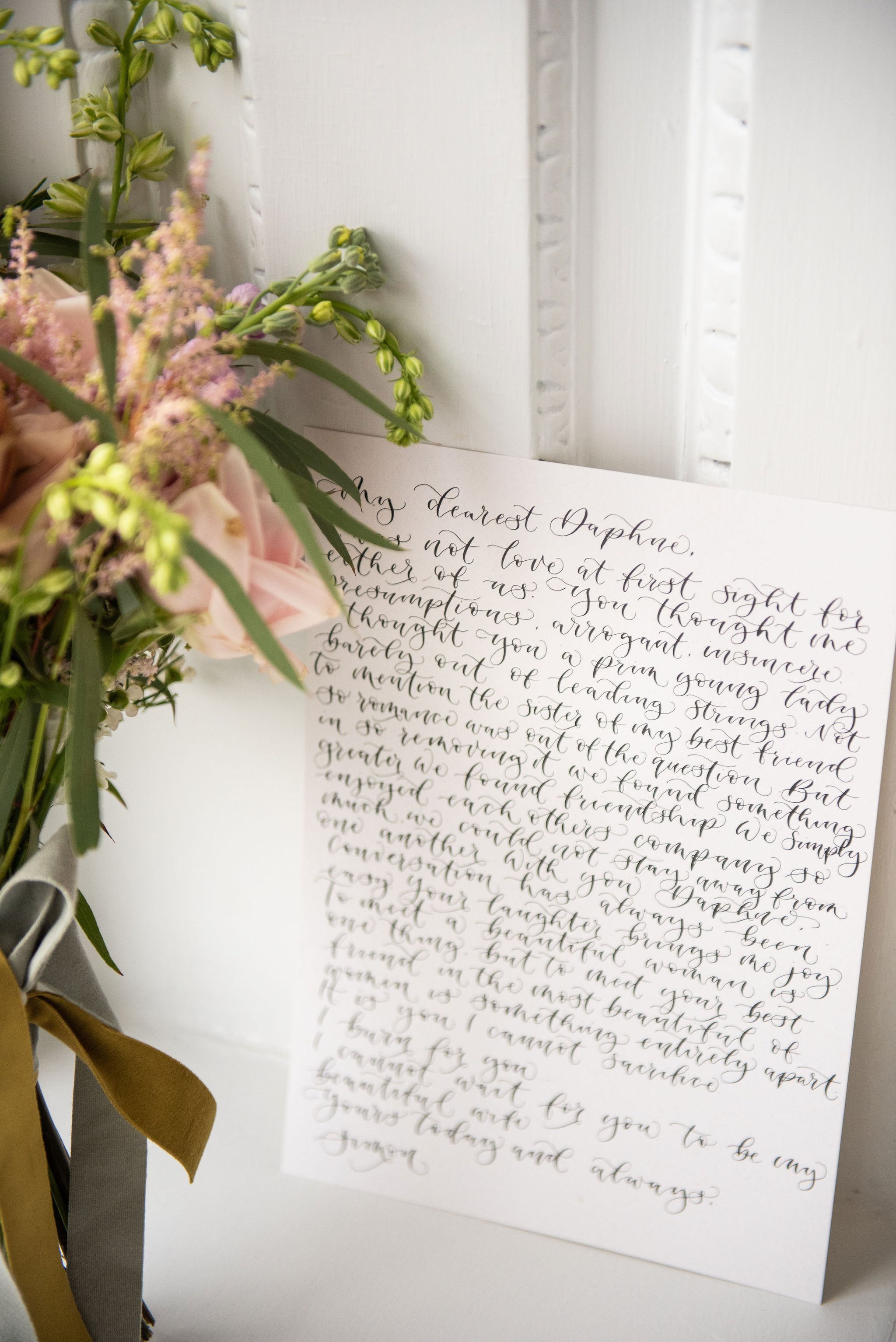 Bridgerton wedding stationery calligraphy letter to Daphne from Simon on the wedding day with quotes from Bridgerton - Calligraphy Letter to bride on morning of the wedding.jpg