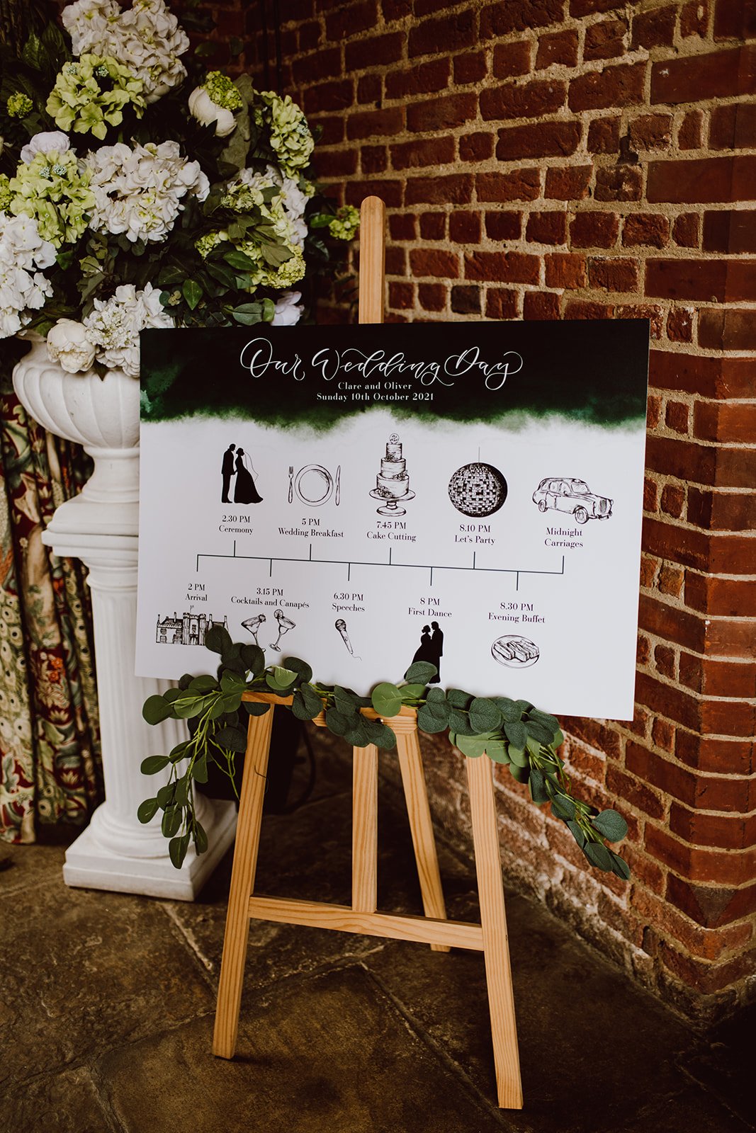Leez priory wedding - emerald green wedding stationery - illustrated order of the day by the amyverse - watercolour wedding stationery.jpg