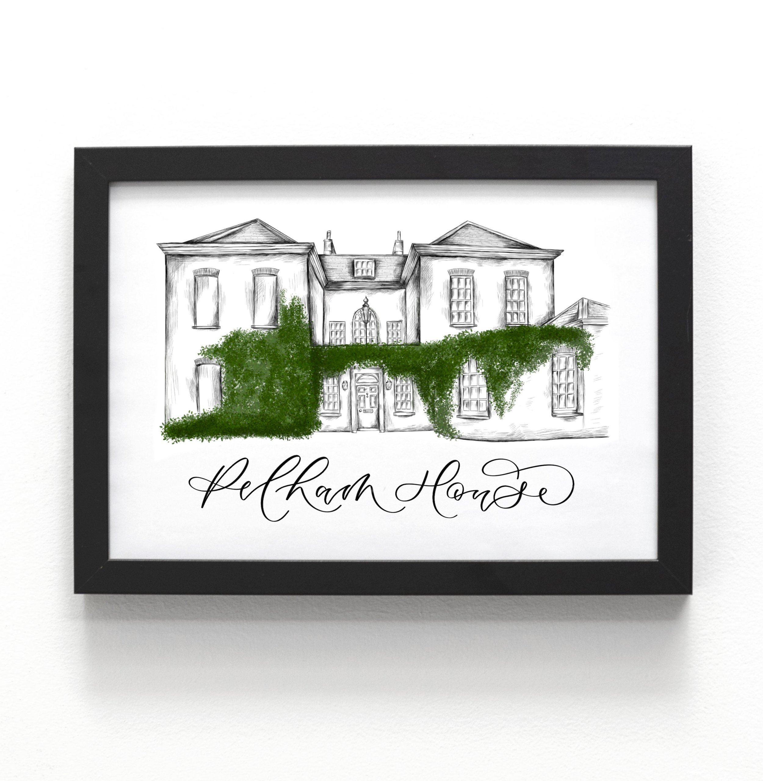 Pelham house drawing - venue illustration of Pelham House by The Amyverse - Pelham house wedding stationery.jpg