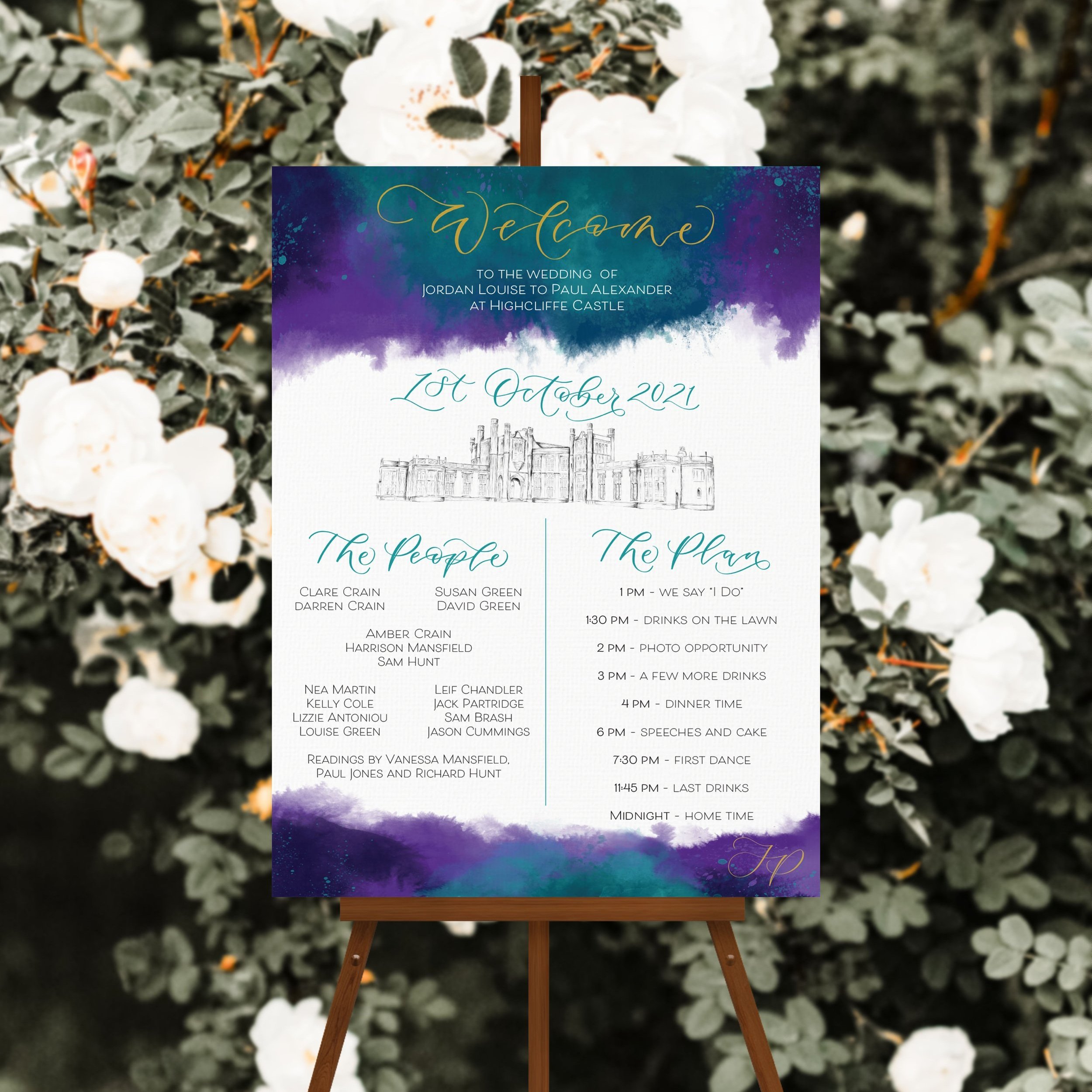 Highcliffe+Hotel+wedding+sign+-+wedding+welcome+sign+-+colourful+watercolour+wedding+signage+with+venue+drawing.jpg