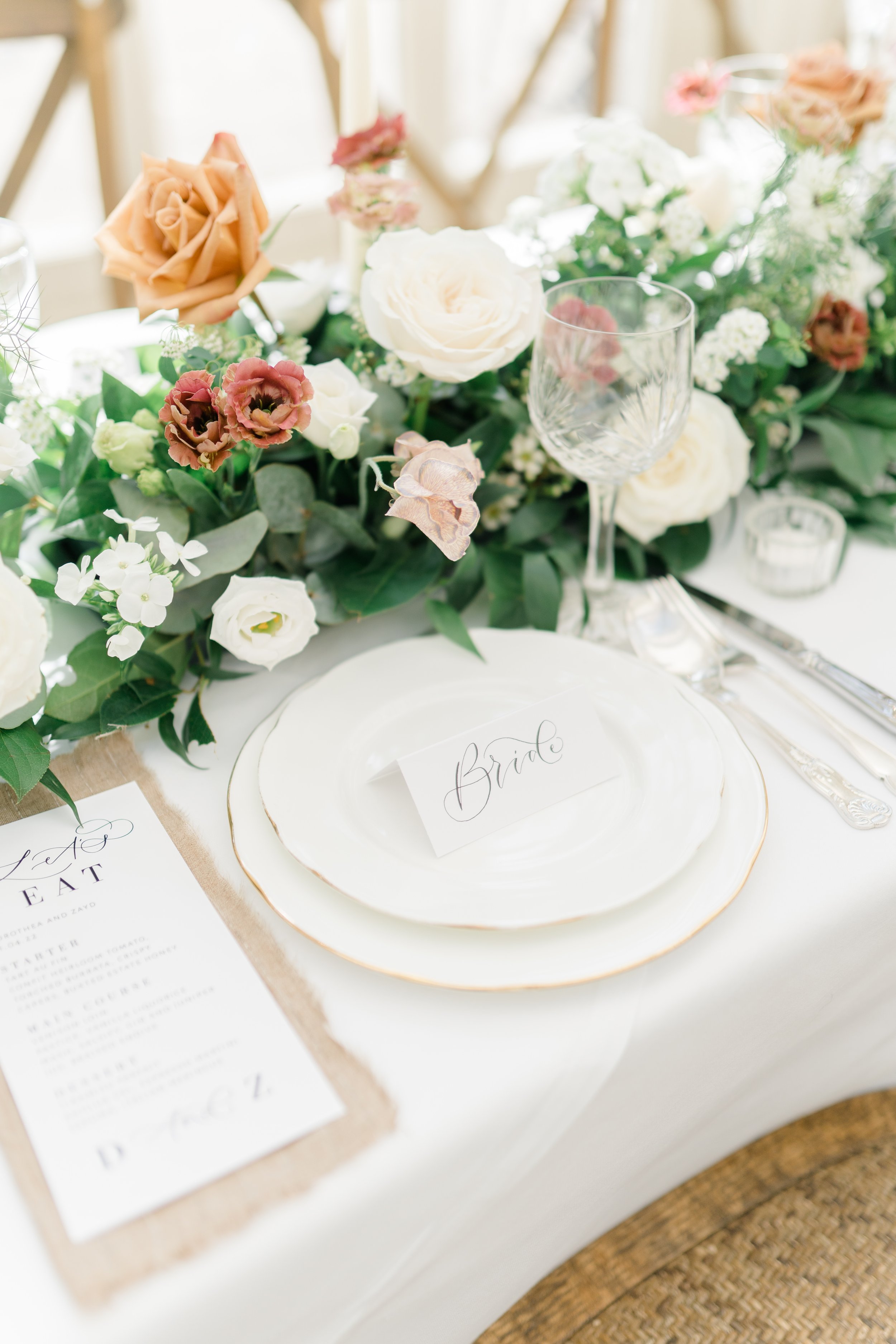 Let's eat - monochrome wedding stationery - minimalist wedding decor - individual wedding menus with calligraphy and monogram