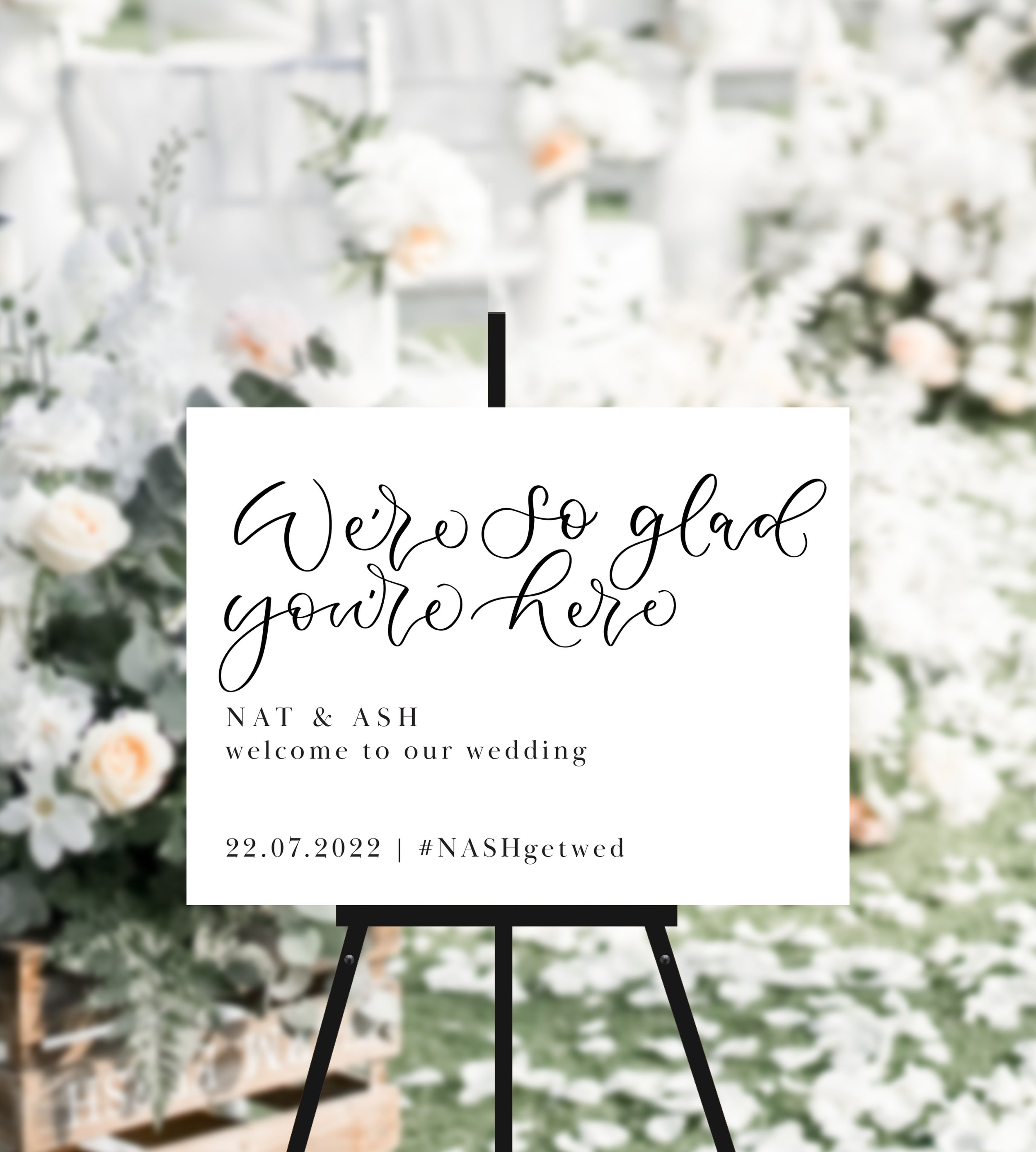 Were so glad youre here wedding sign - monochrome minimalist wedding welcome sign by the amyverse.jpg