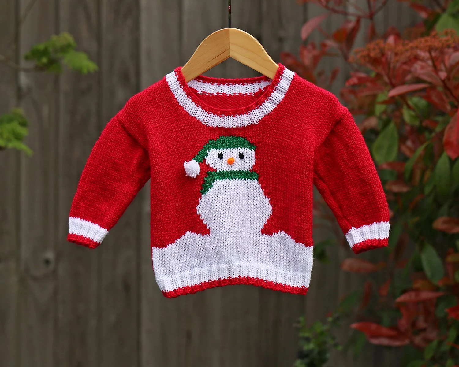 Snowman Christmas Jumper Knitting Pattern to fit child from birth