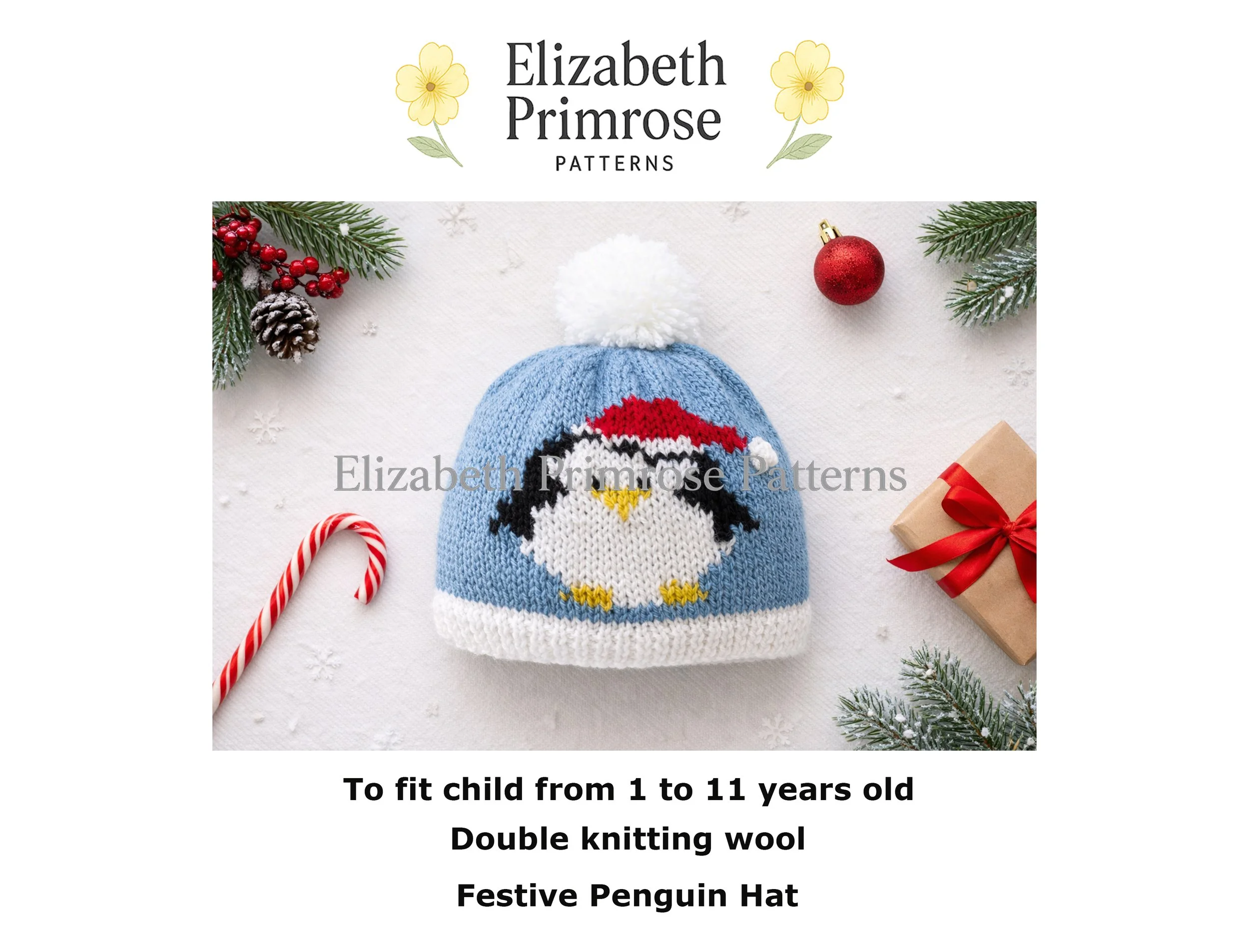 Festive Penguin Hat Knitting Pattern P146