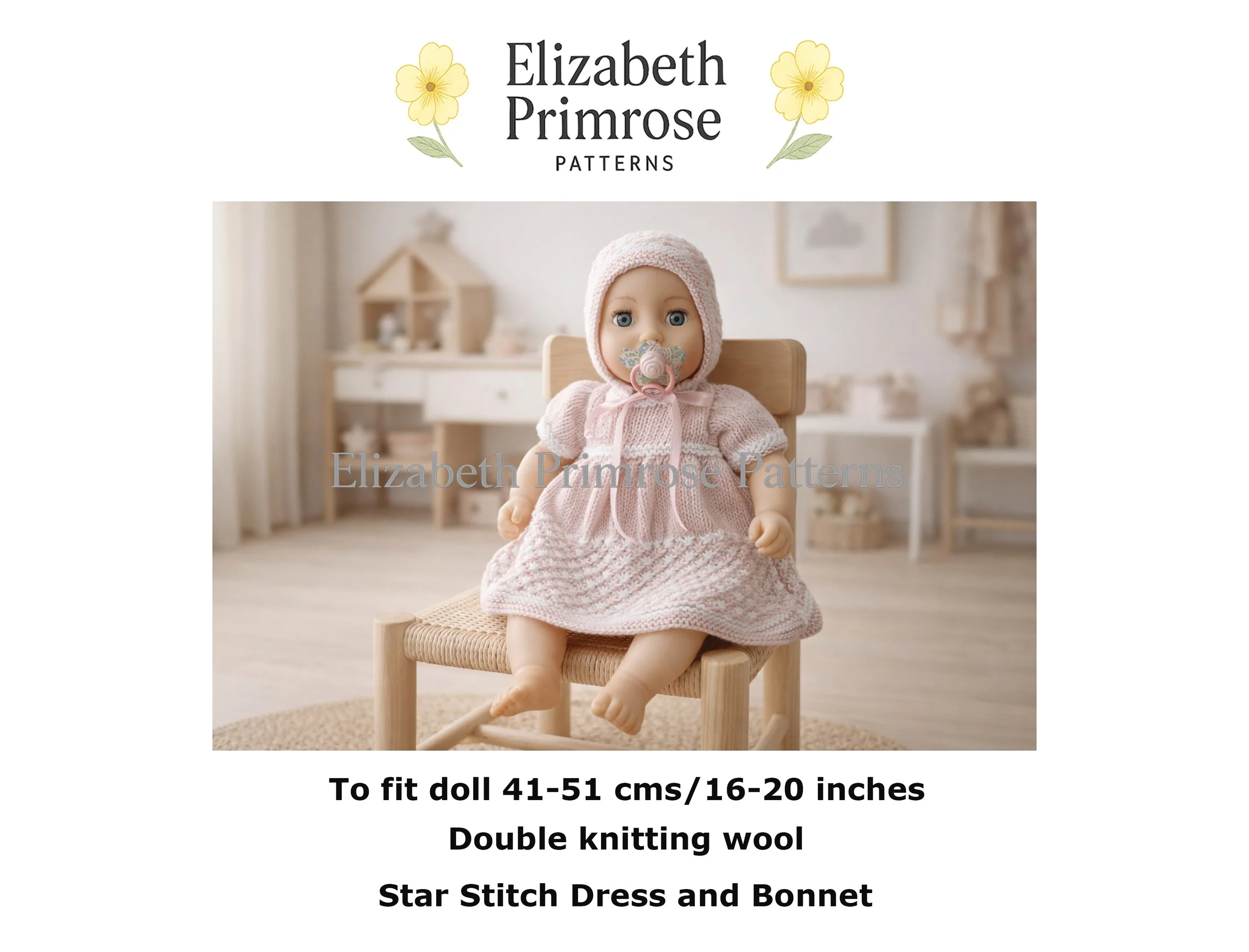 Star Stitch Dress and Bonnet Knitting Pattern P144