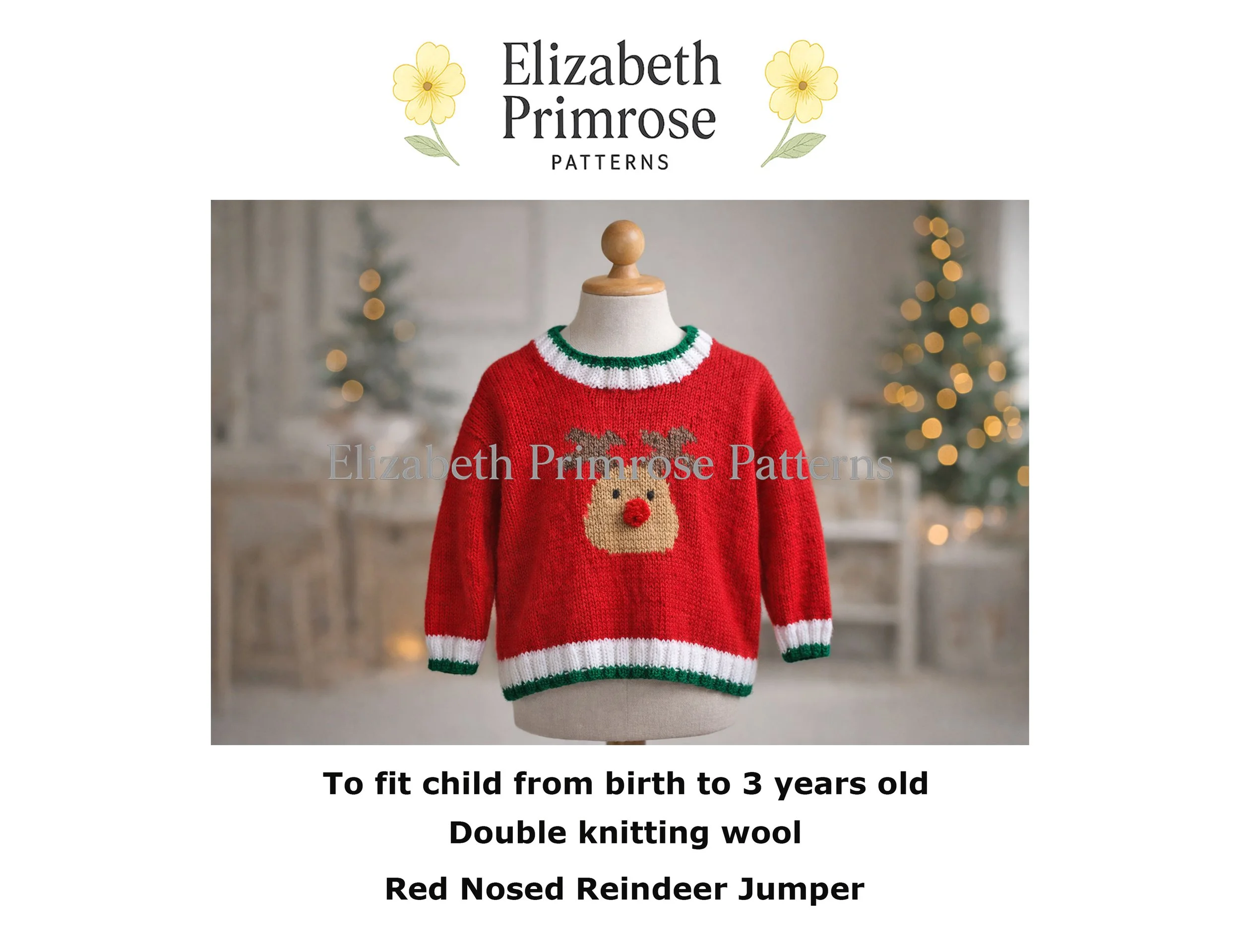 Red Nosed Reindeer Jumper Knitting Pattern P8